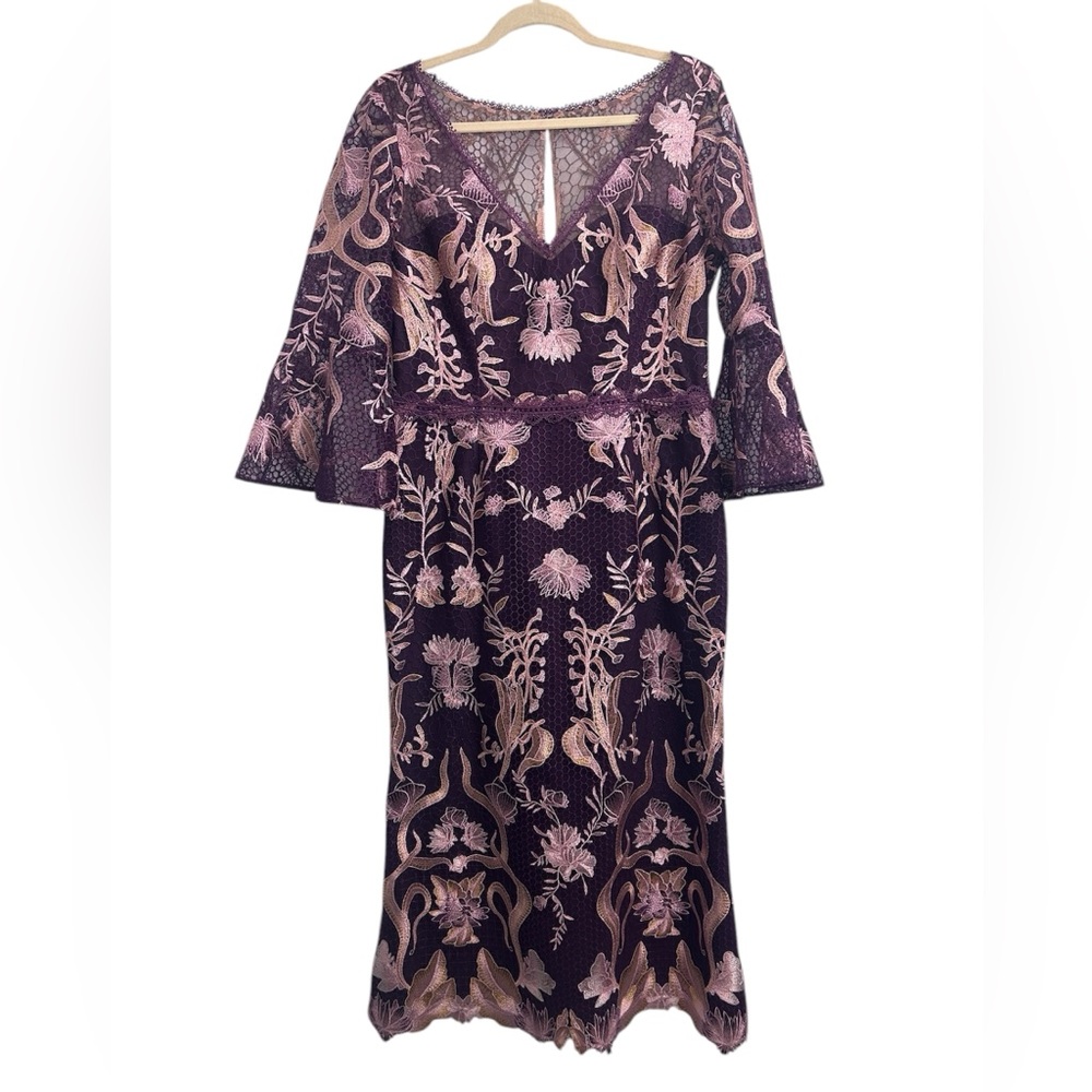 Marchesa Notte Guipure Lace Embroidered Midi Dress Size 10 New With Tags
